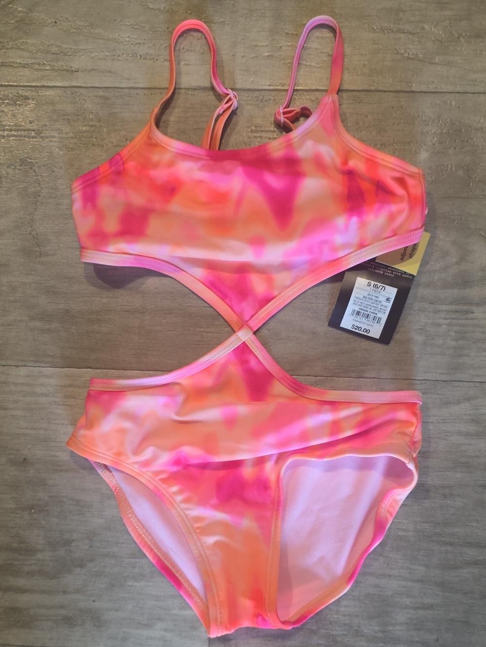 Kids Pink Orange Tie-Dye One-Piece Cutout Swimsuit